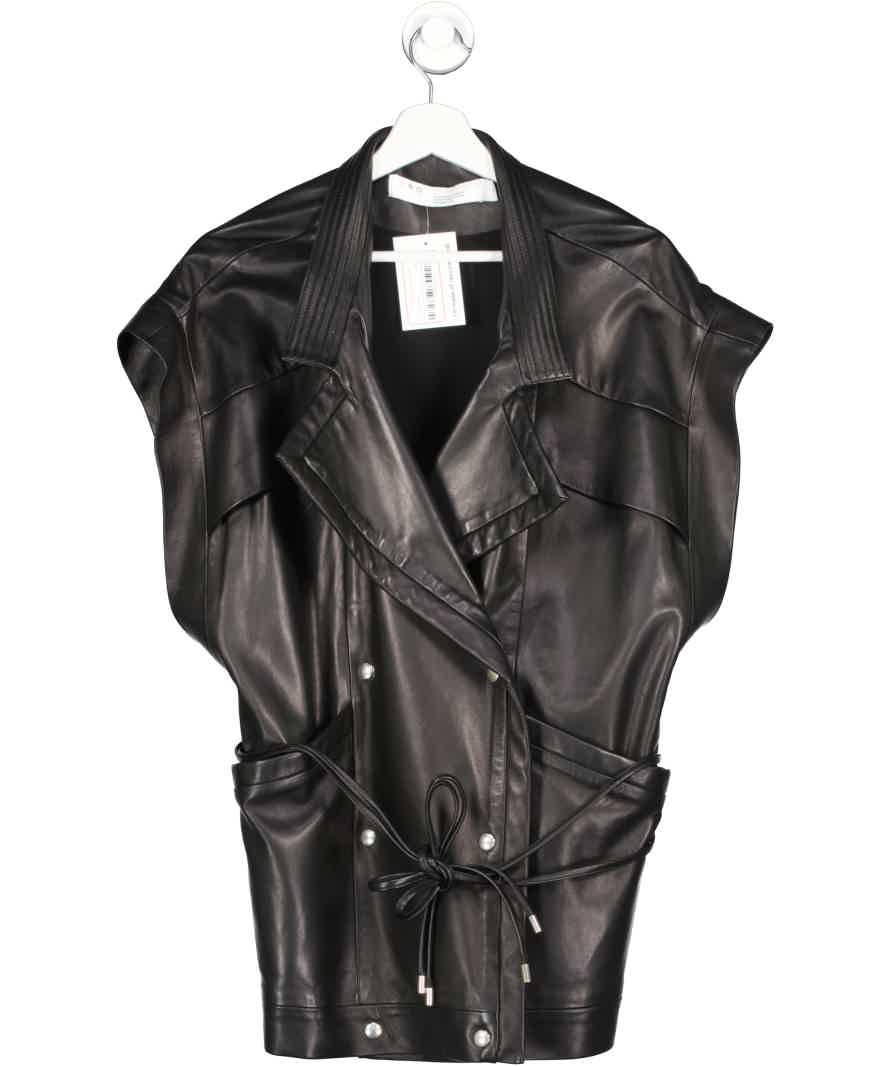IRO Black Tie Waist Sleeveless Leather Jacket UK S