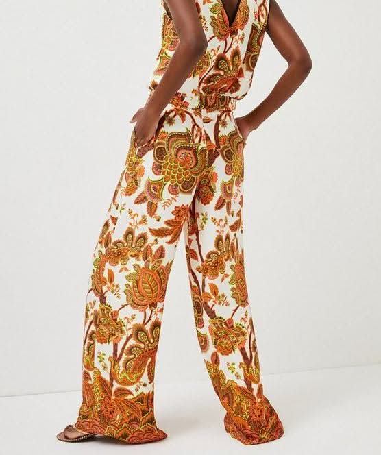 Karen Millen Multicoloured Batik Border Floral Palazzo Woven Trouser UK 8