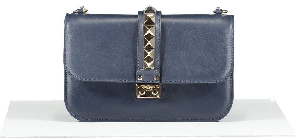 Valentino Garavani Blue Medium Rockstud Glam Lock Flap Bag