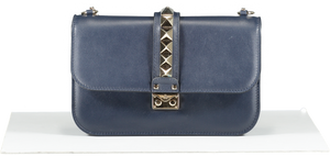 VALENTINO Garavani Navy Blue  / Gold hardware Medium Rockstud Flap Bag