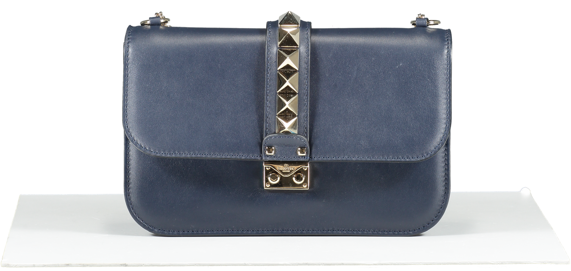 Valentino Garavani Blue Medium Rockstud Glam Lock Flap Bag