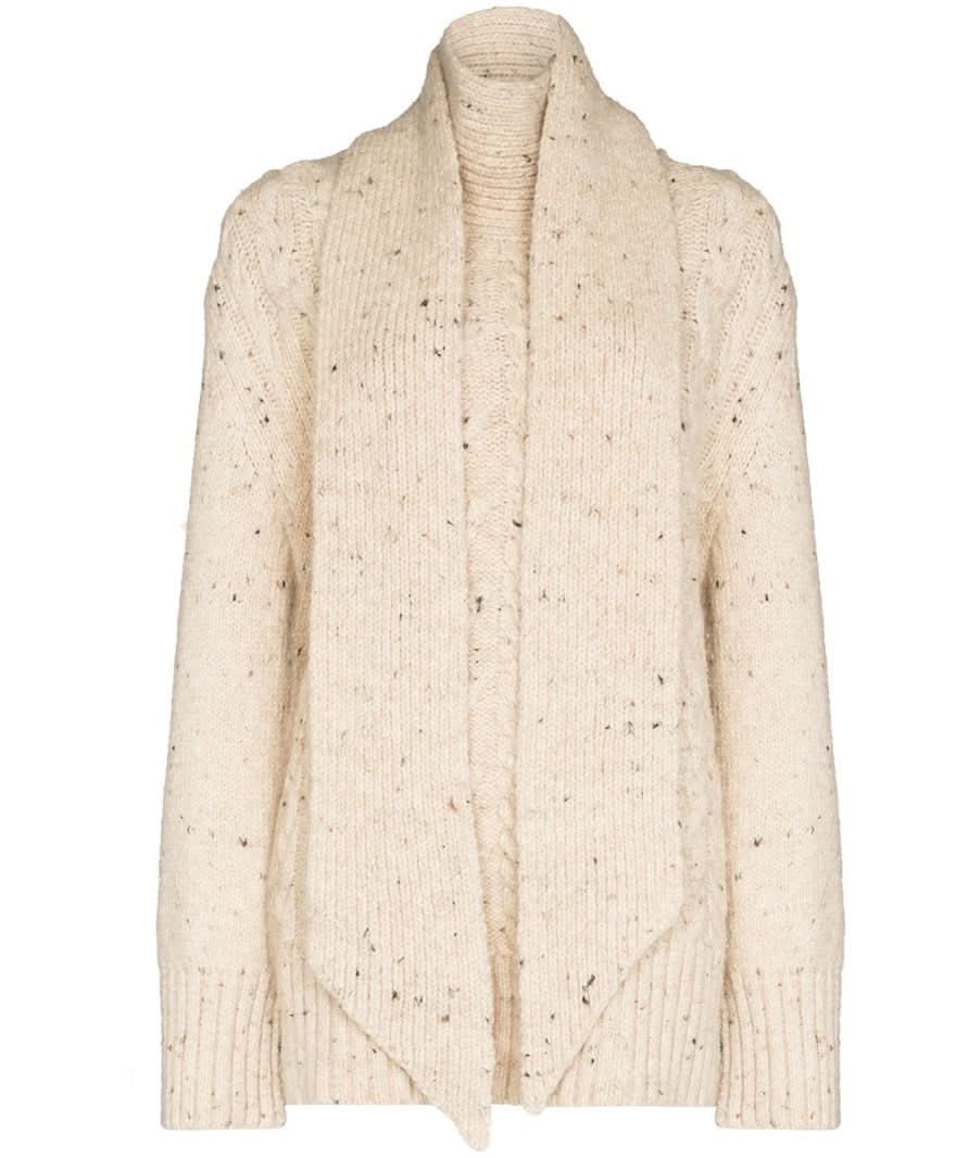 Ganni Cream Vanilla 100% Wool Marl Draped-neck Knit Jumper UK S/M