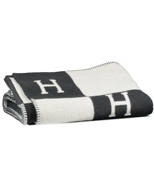 Hermès Extra Large  Écru / Gris Grey Foncé Avalon Cashmere/wool Throw Blanket / Bedspread