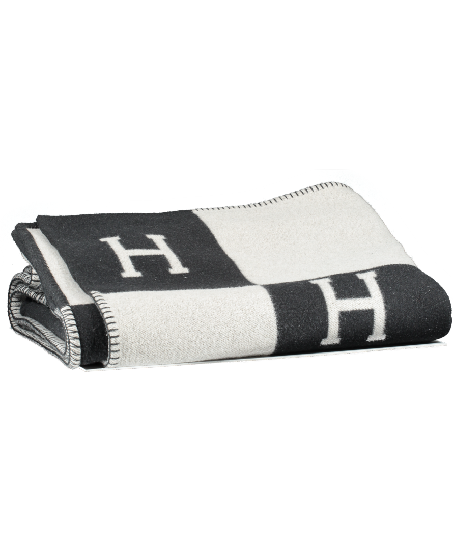 Hermès Extra Large  Écru / Gris Grey Foncé Avalon Cashmere/wool Throw Blanket / Bedspread
