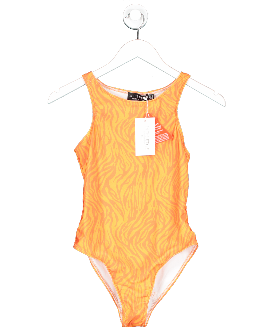 In The Style Orange Gemma Atkinson Zebra Print Racer Back Swimsuit UK 6
