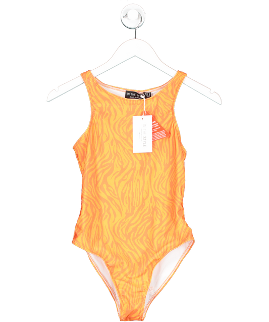 In The Style Orange Gemma Atkinson Zebra Print Racer Back Swimsuit UK 6