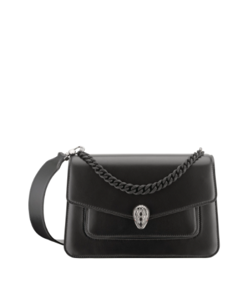 BVLGARI Black Leather Serpenti Forever Cross-body Bag One Size