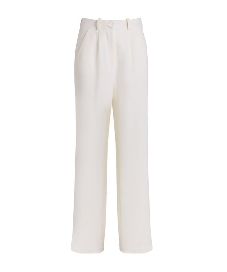 Rowen Rose Cream Ivory 100% Wool Crepe Tailored Trousers Fr38 UK 10