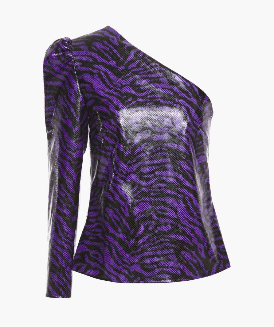 Stand Studio Purple Pernille Teisbaek Michelle One-sleeve Zebra-print Faux Leather Top UK 12