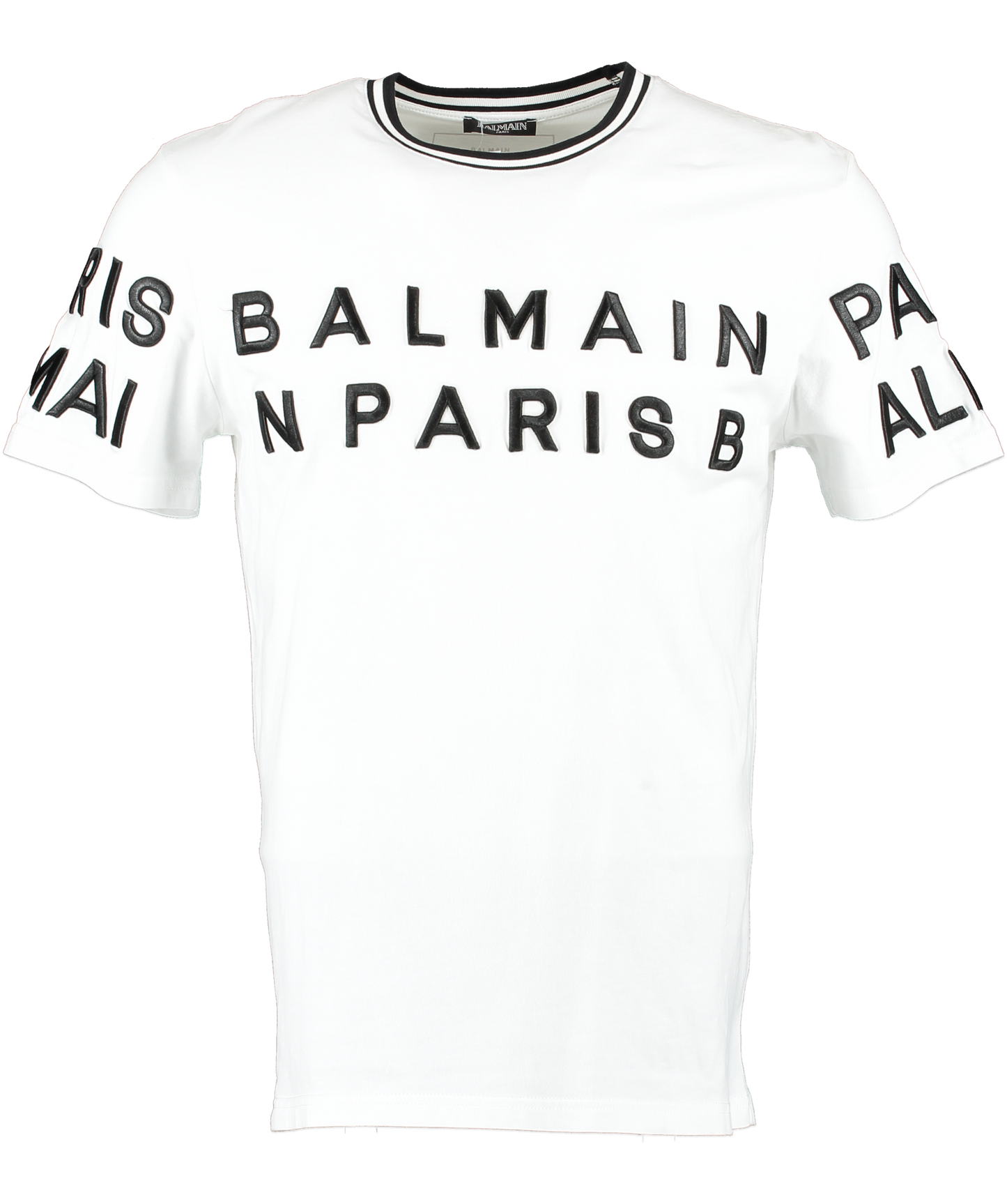 Balmain White Logo Embroidered T Shirt UK M