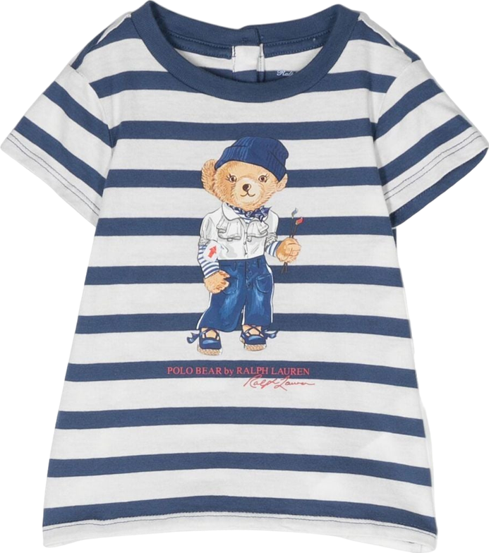 Polo Ralph Lauren Navy Blue / White Striped Polo Bear Motif T-shirt BNWT 4 Years