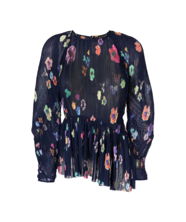 Stine Goya Navy Blue Print  Luni Pleated Top UK XS