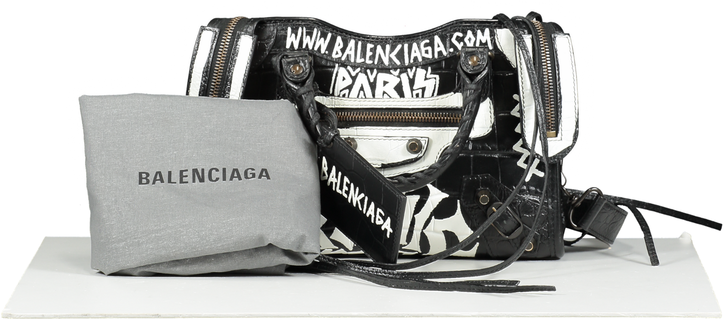 Balenciaga Black Mini Classic City Graffiti Bag