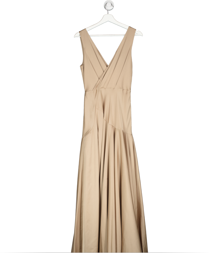 fame & partners Beige Satin Maxi Dress Gown UK 8