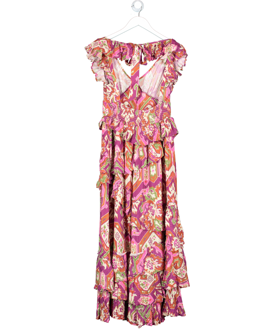 Love the Label Multicoloured Ruffle Detail Halterneck Maxi Dress UK S