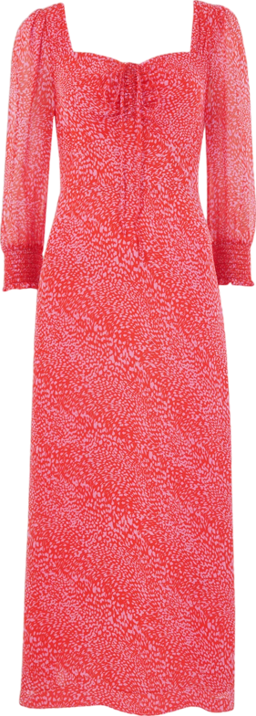 Whistles Red Shirred Bodice Sweetheart Neck Midi Dress BNWT UK 8