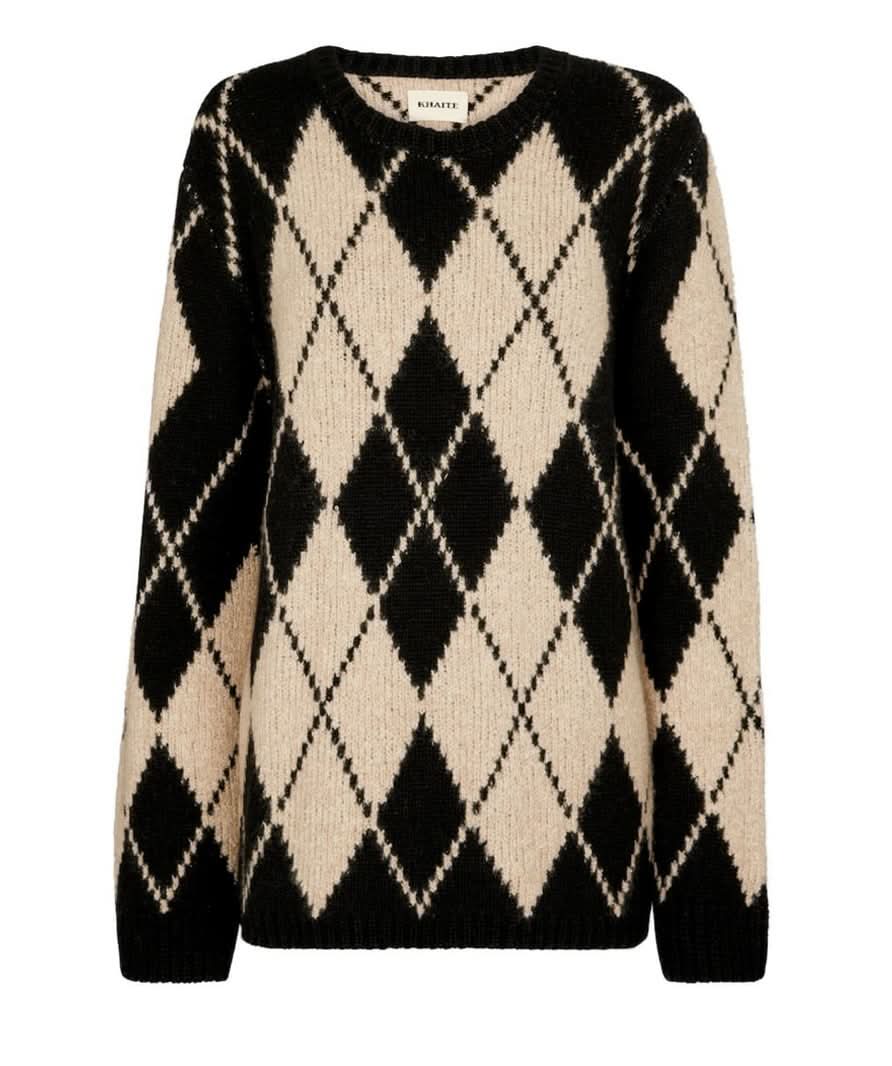 Khaite Black / Camel Siro Argyle Cashmere And Silk Sweater UK M