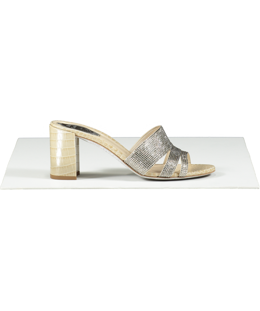 René Caovilla Beige Crystal-embellished Block-heel Sandals UK 5 EU 38 👠