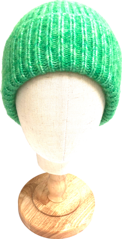 & Other Stories Green Ribbed Mohair Blend Beanie One Size