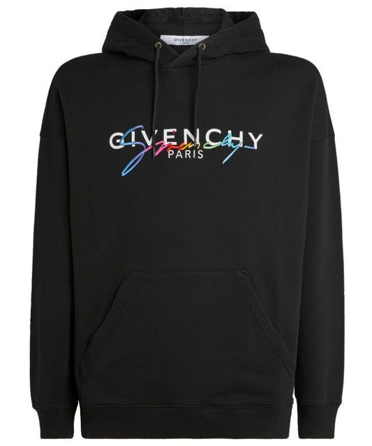 Givenchy Black Rainbow Logo Embroidered Hoodie UK XXL