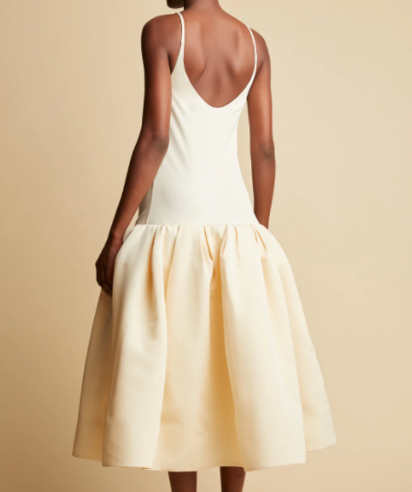 Khaite Cream Lynette Jersey And Faille Drop-waist Dress UK 6