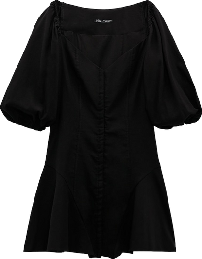 ZARA Black Corset Mini Dress With Puff Sleeves BNWT UK S