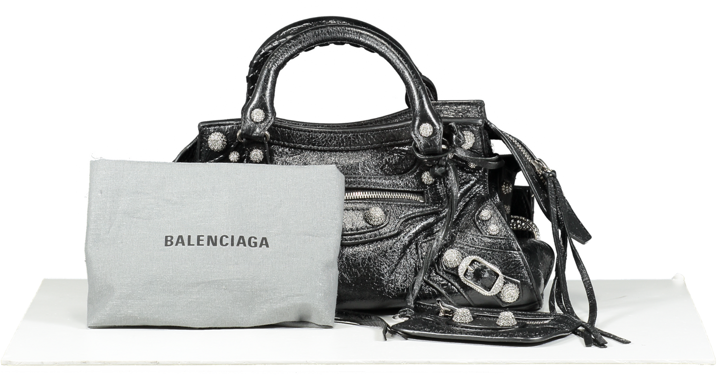 Balenciaga Crystal Embellished Neo Cagole Handbag Xs Black One Size