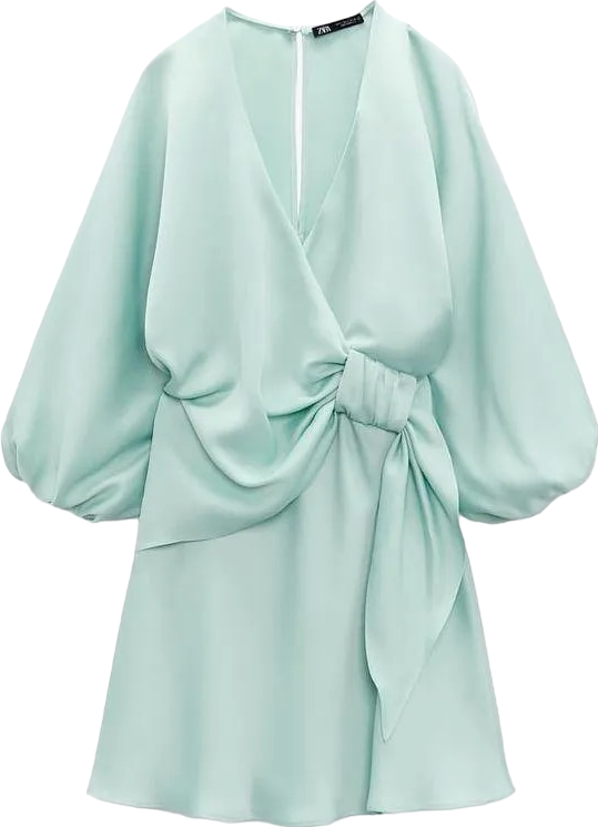 ZARA Mint Green Long Sleeve Bow Detail Mini Dress BNWT  UK S