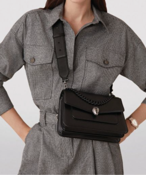 BVLGARI Black Leather Serpenti Forever Cross-body Bag One Size