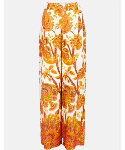 Karen Millen Multicoloured Batik Border Floral Palazzo Woven Trouser UK 8