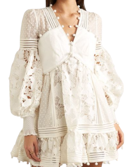 Zimmermann Cream Ivory Embellished Corsage Mini Dress UK 8