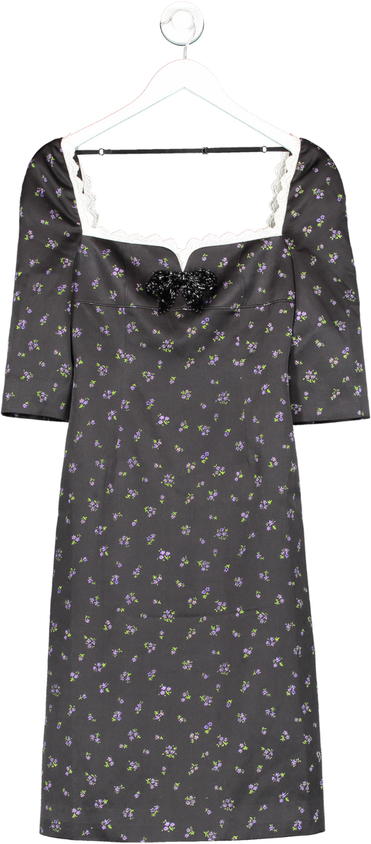 shushu/tong Black Floral Beaded Bow Midi Dress UK 6