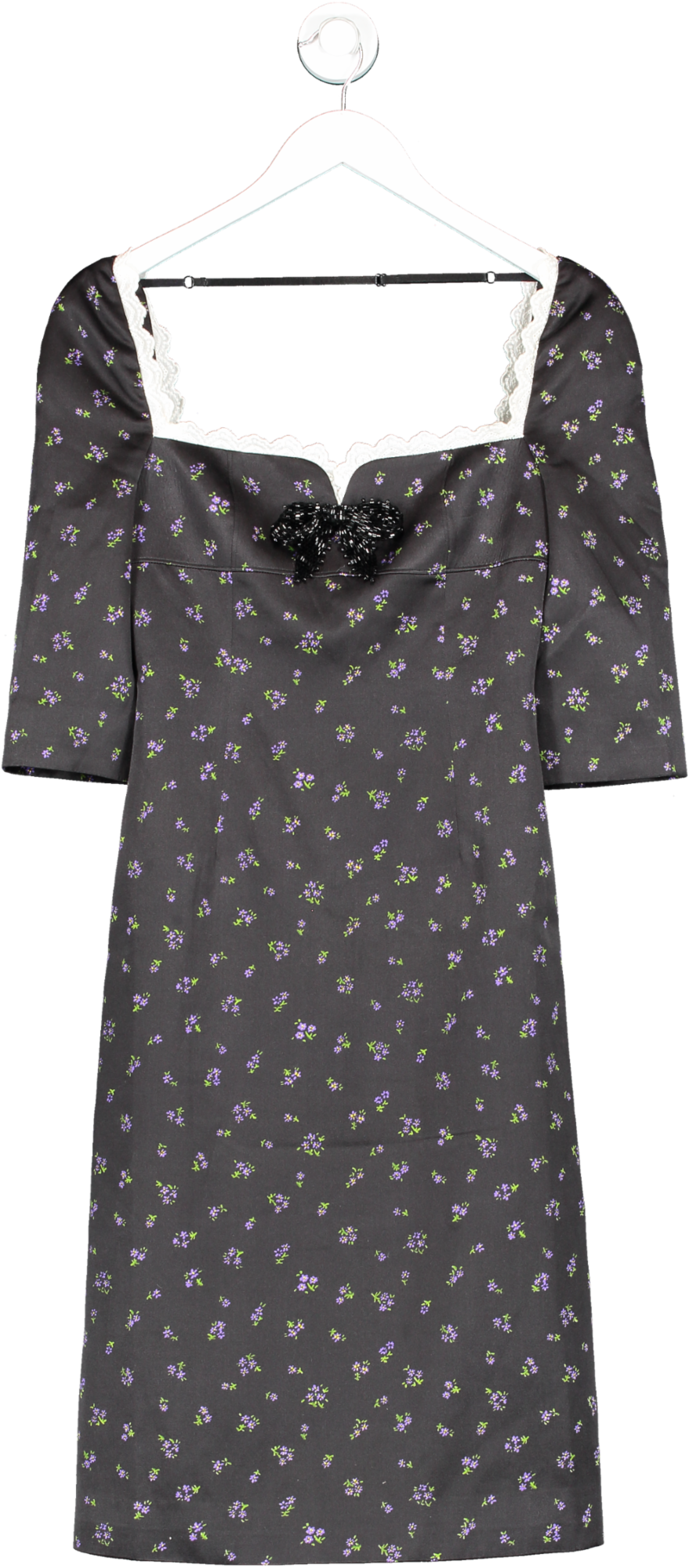 shushu/tong Black Floral Beaded Bow Midi Dress UK 6