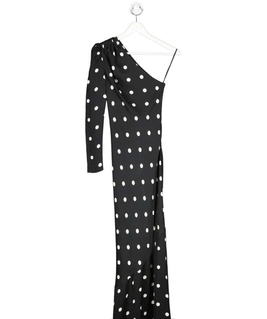 Rebecca Vallance Penelope One Sleeve Polka Dot Crepe Gown Black UK 4