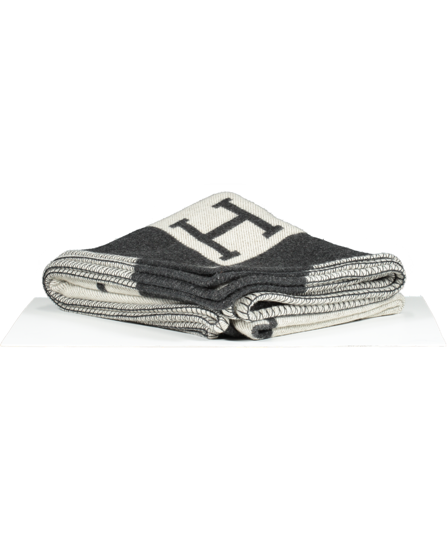 Hermès Écru / Gris Grey Foncé Avalon Cashmere/Wool Throw Blanket