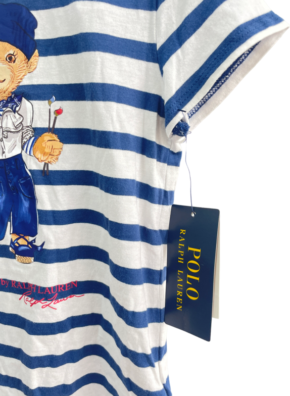 Polo Ralph Lauren Navy Blue / White Striped Polo Bear Motif T-shirt BNWT 6 Years