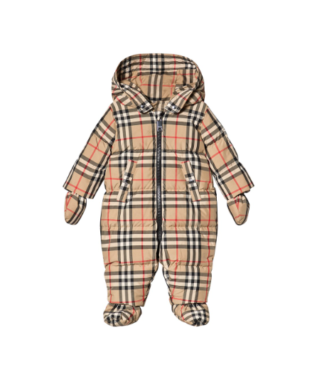 BURBERRY Beige Sklyar Check Snowsuit with Mittens & Booties SZ 59cm UK 1mth